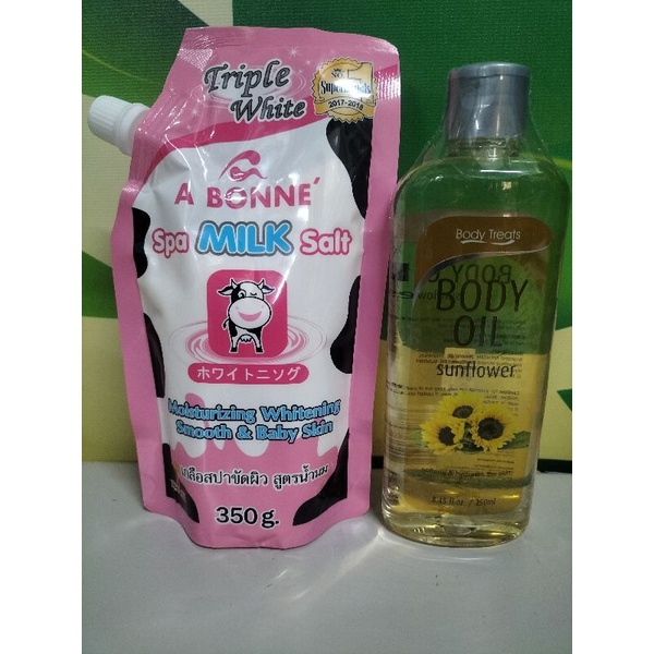A bonne Spa Milk Salt Scrub & Body Treats Body Oil Sunflower(bundled pack) Shopee Philippines