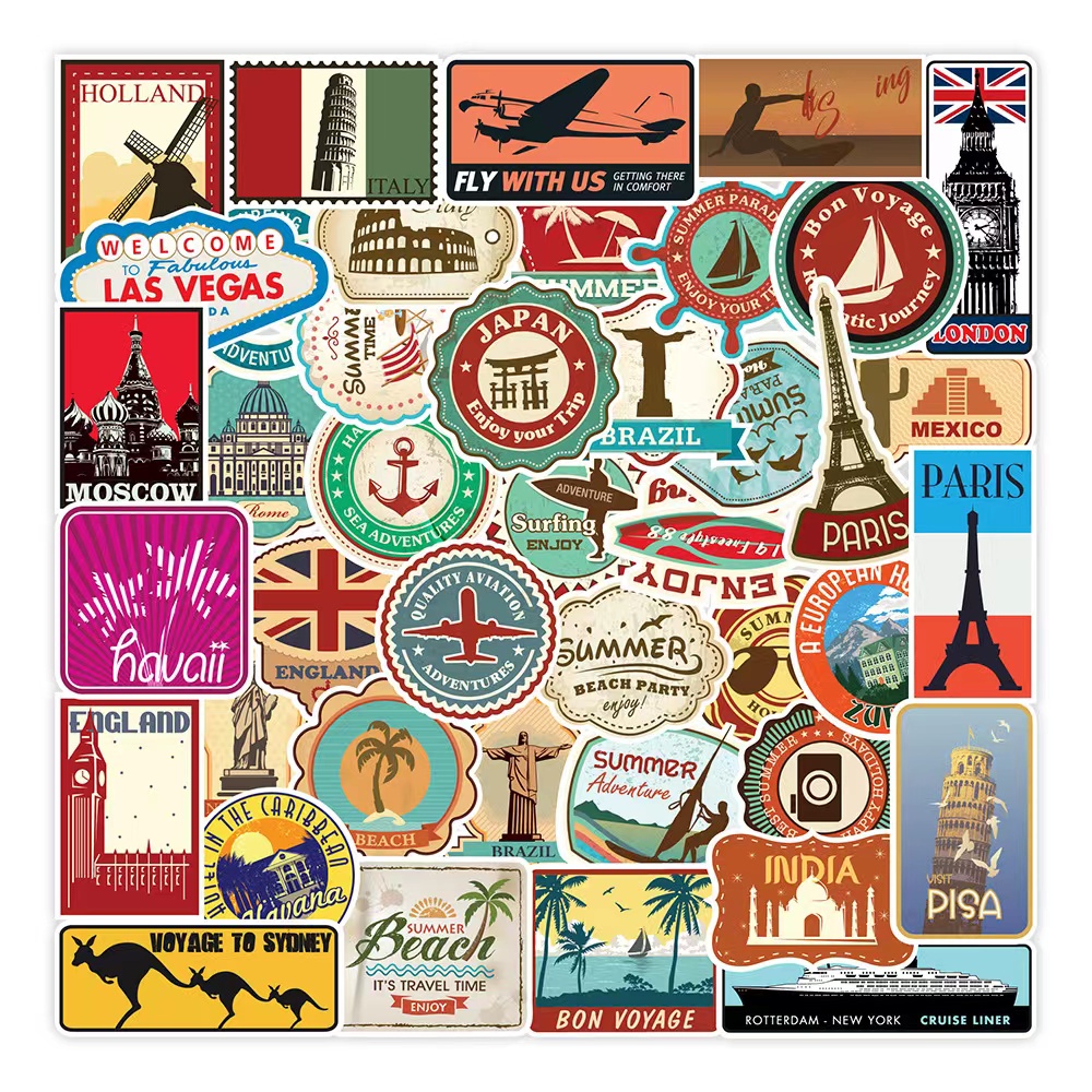 CSS.100pcs Travel Maps Graffiti Stickers Suitcase Mobile Phone Car ...
