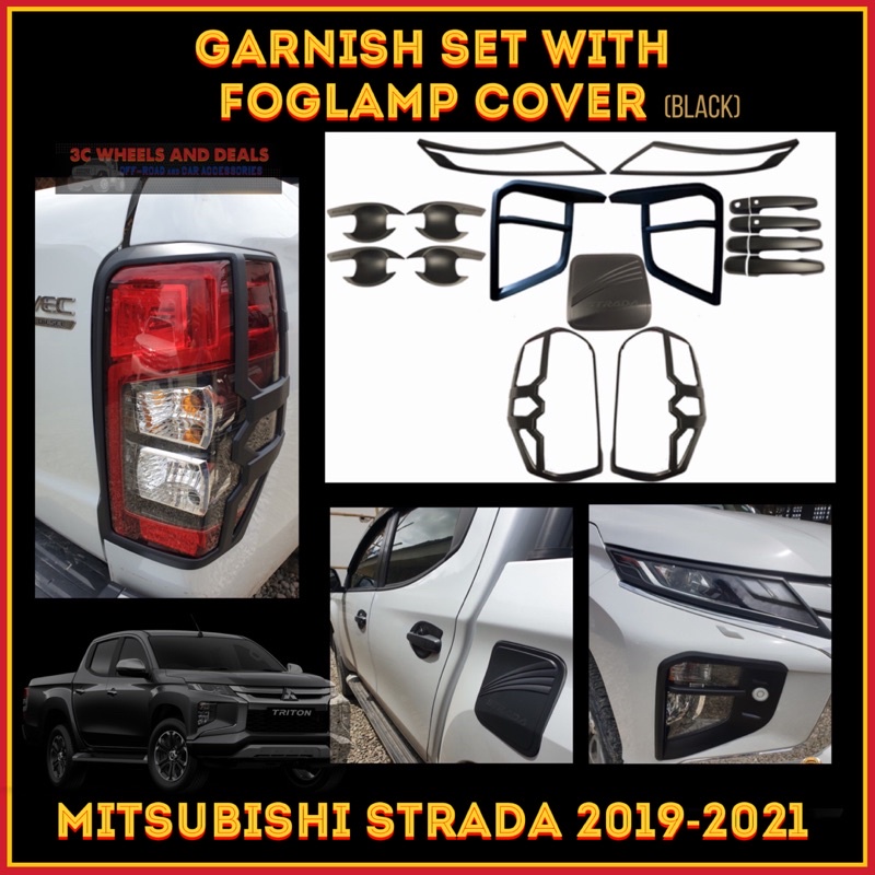 MITSUBISHI STRADA 2019-2021 GARNISH SET WITH FOGLAMP COVER BLACK ...