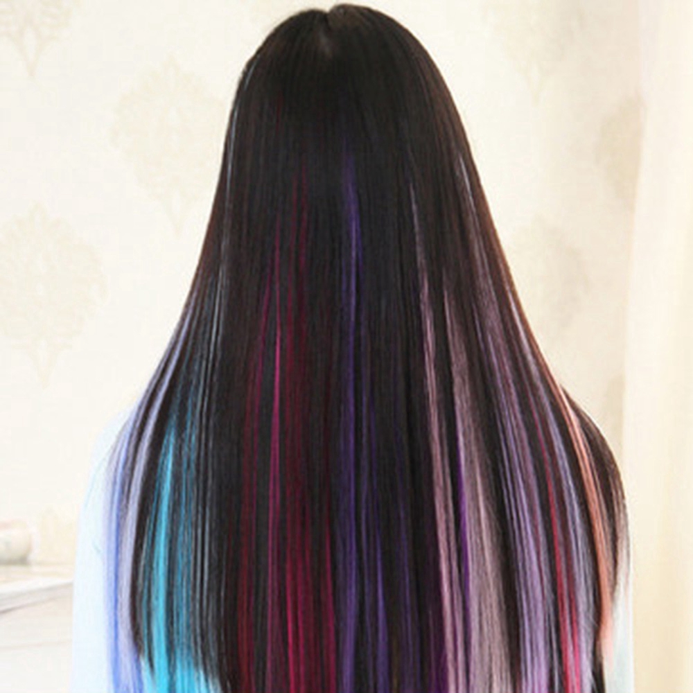 Gradient Color Straight Hair Wig Hot Dyeing Hair Piece Lady | Shopee ...