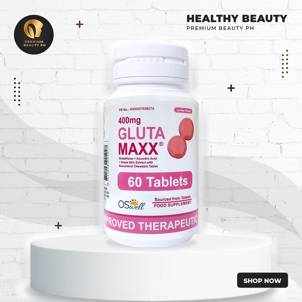 OSWell Gluta Maxx Glutathione with Vitamin C & Resveratrol 400mg 60 Tablets (FDA Approved