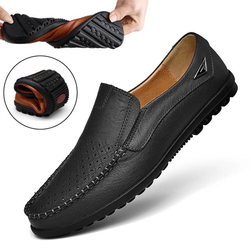 Italian Men Shoes Casual Luxury Brand Summer Mens Loafers Genuine Leather Moccasins Hollow Out 6355