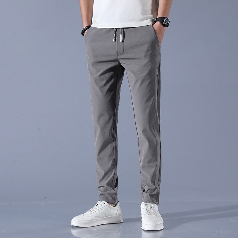 Ice Silk Casual Pants Jogger Pants Men Quick Dry Long Pants Men Black
