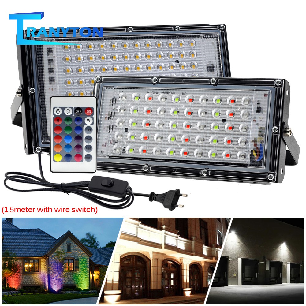 【Ready Stock】RGB LED Spotlight 50W 100W 150W RGB White Warm White disco  lights LED FloodLight with 24Key IR Remote IP66 Waterproof Outdoor