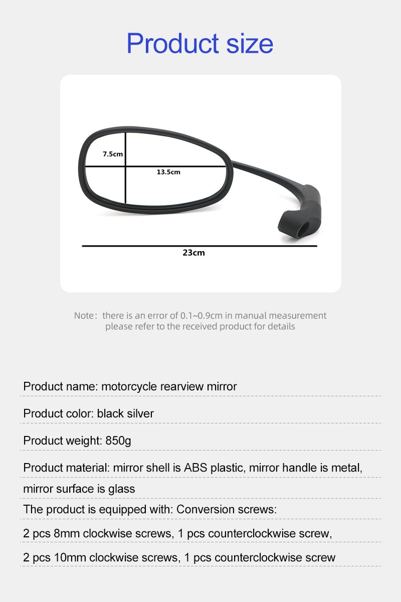 Cafe Racer 10mm Motorcycle Rearview Mirror Back Mirrors Vintage Oval Viewfinder