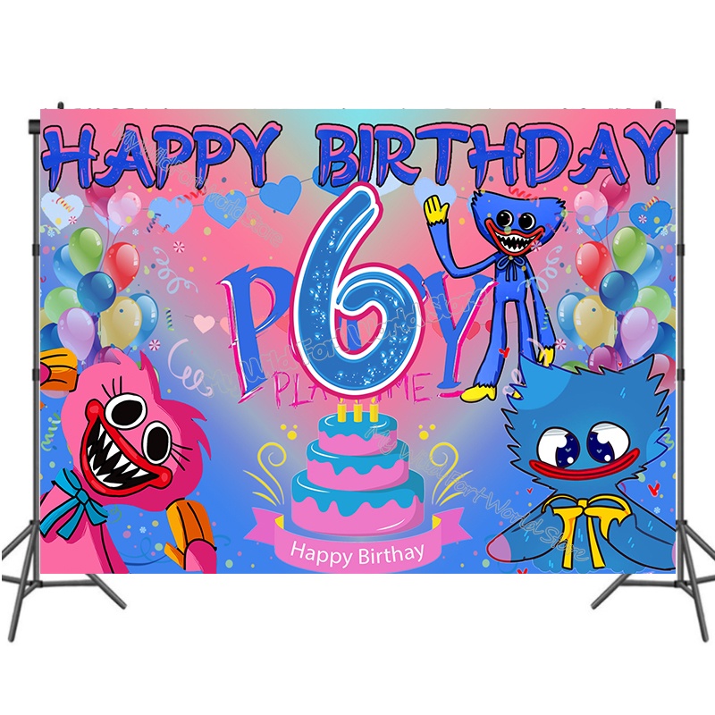 Huggy Wuggy 150*210CM Birthday Party Backdrop Decorations Huggy Wuggy ...