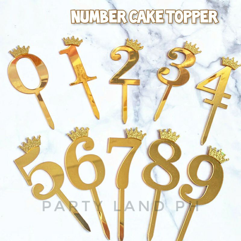 Number Cake Topper with Glitter Crown Birthday Wedding Anniversary ...
