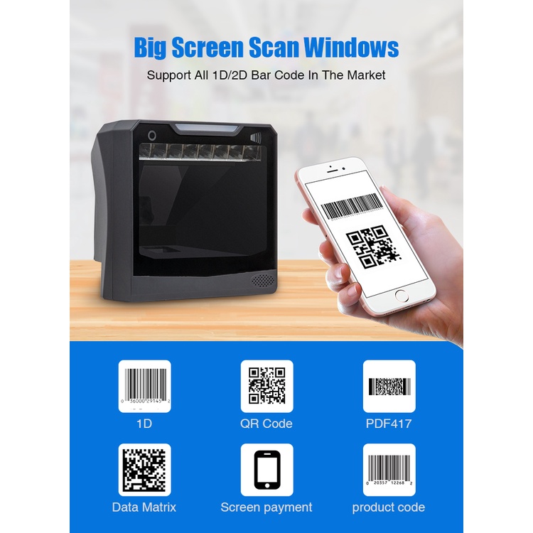 Desktop Barcode Scanner 2D Automatic Scanning QR Code Scanner Hands ...