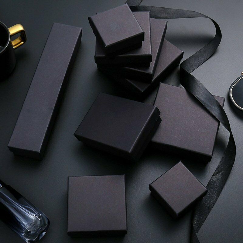 Matte Black Velvet Insert Cardboard Paper Boxes Gift Jewelry Case Box ...