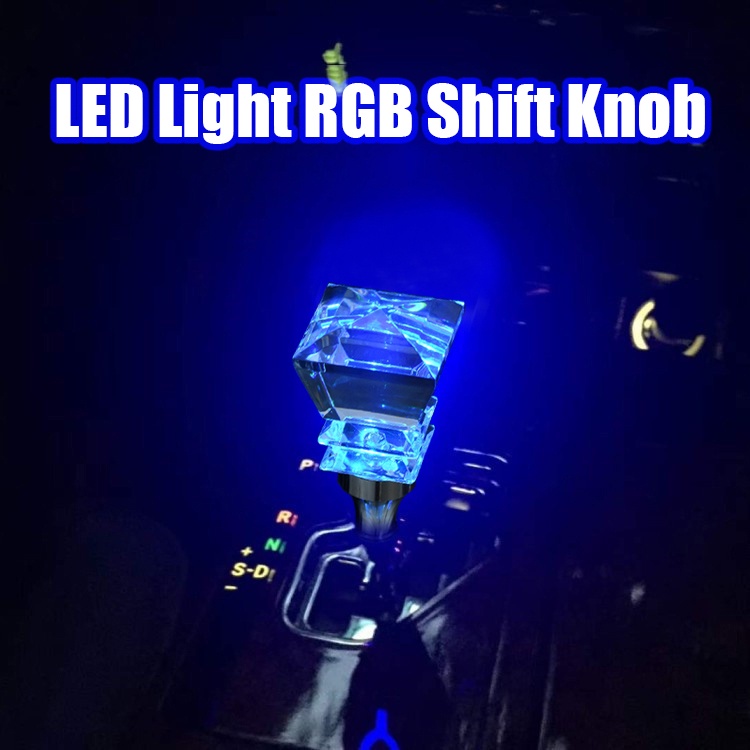 RGB LED Light Gear Shift Knob Transparent Acrylic Crystal Diamond Clear ...
