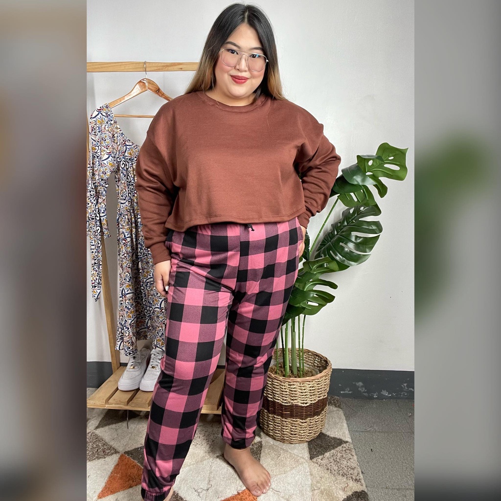 Pink Plaid Pants Plus Size