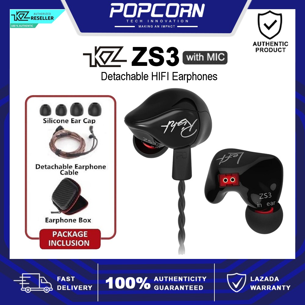 KZ ZS3 Detachable Design HiFi Noise Cancelling In Ear Stereo Earphones with Microphoneaudio speaker