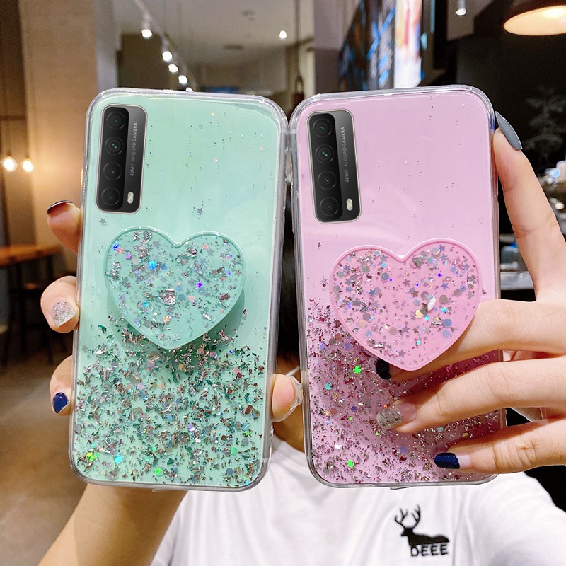 Casing Huawei Y7A Phone Case Star Silver Foil Sequins Heart-shaped ...