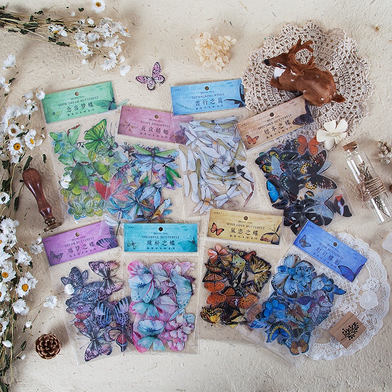 CHK 40 PCS Vintage Butterfly PET Stickers Butterflies Resin Decals for ...