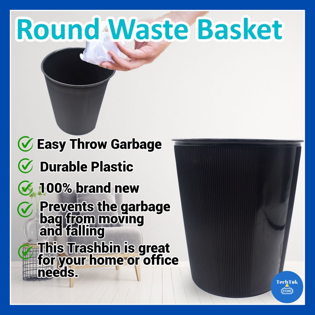 TechTok Round Waste Basket Recycling Bin Trash Can for Office Home ...