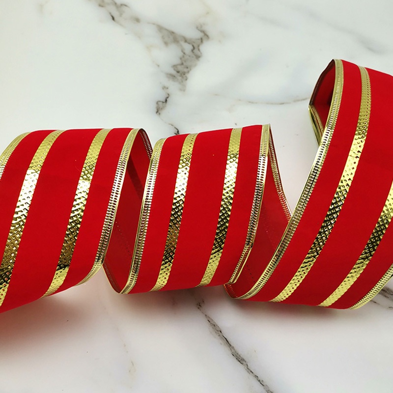 (2m/roll) 65mm Red Gold Stripe Ribbon DIY Handicraft Christmas ...