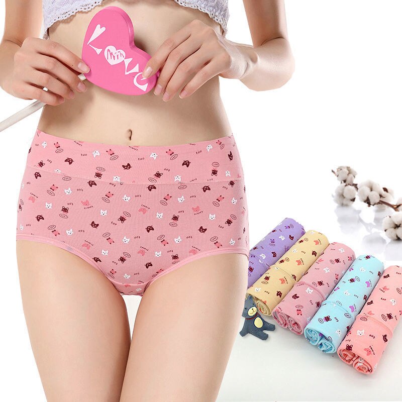 M-XL Cute Cotton Mid-Rise Women's Underwear Girls Briefs Plus Size  Underpants Sexy Panties For Ladies Printed Lingerie 5 Pcs/Set
