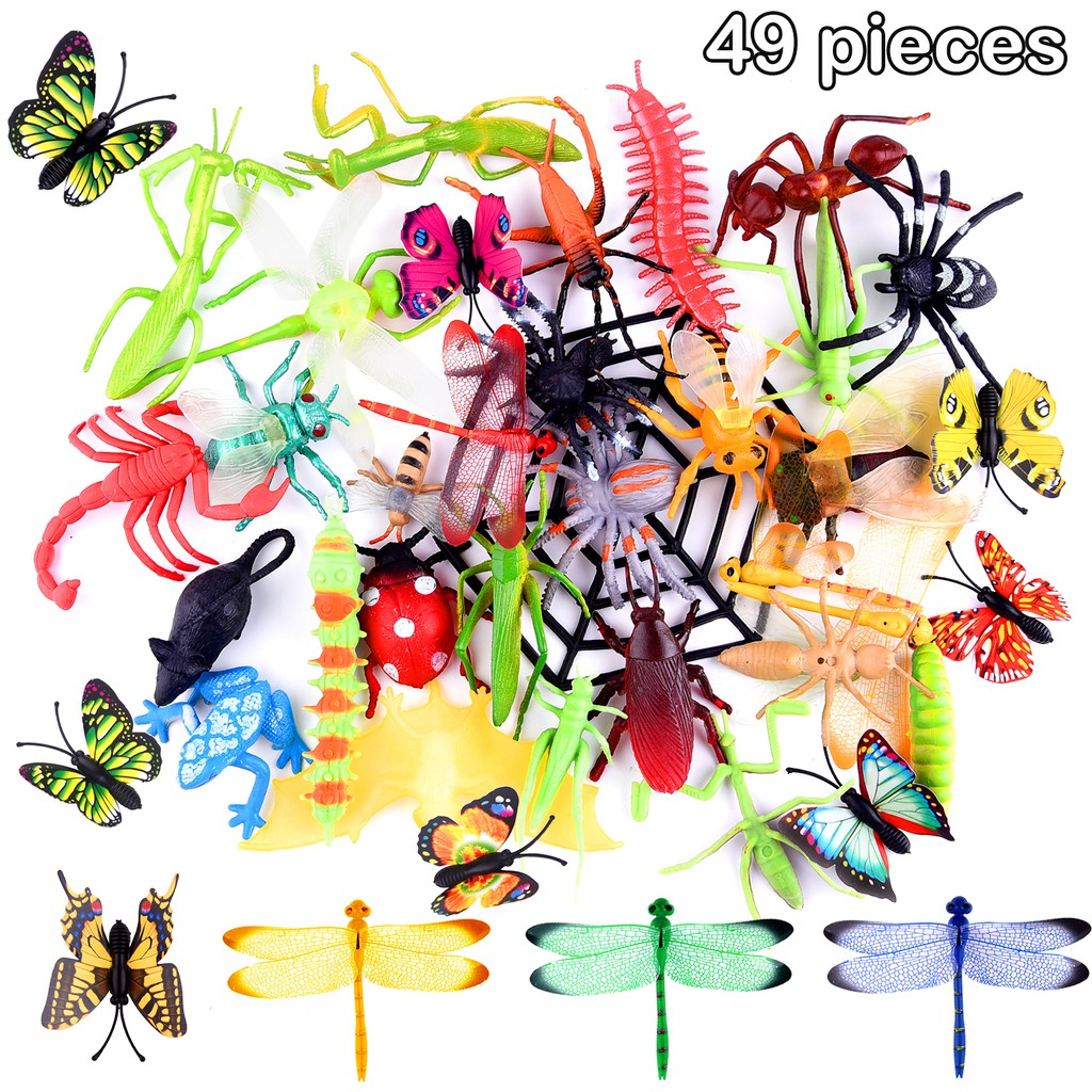 KUUQA 49 PCS Plastic Insect Toys Bugs Figure Toys Assorted Lifelike ...