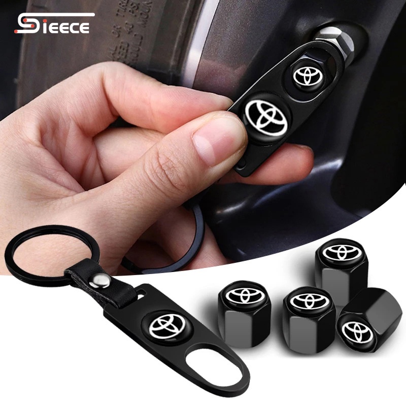 Sieece Car Tire Valve Cap With One Wrench Keychain Stem Cap Auto Alloy Wheel Cap Cover Car Tire