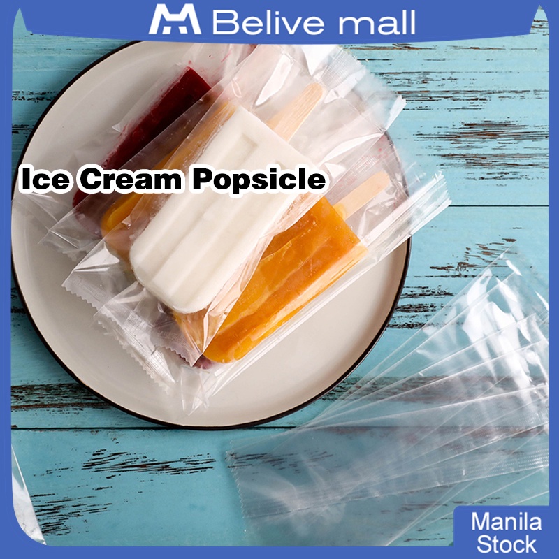 100pcs/set Plastic Ice Pop Bags Clear Ice Cream Popsicle Bags Ice Pop Plastic Bags Shopee