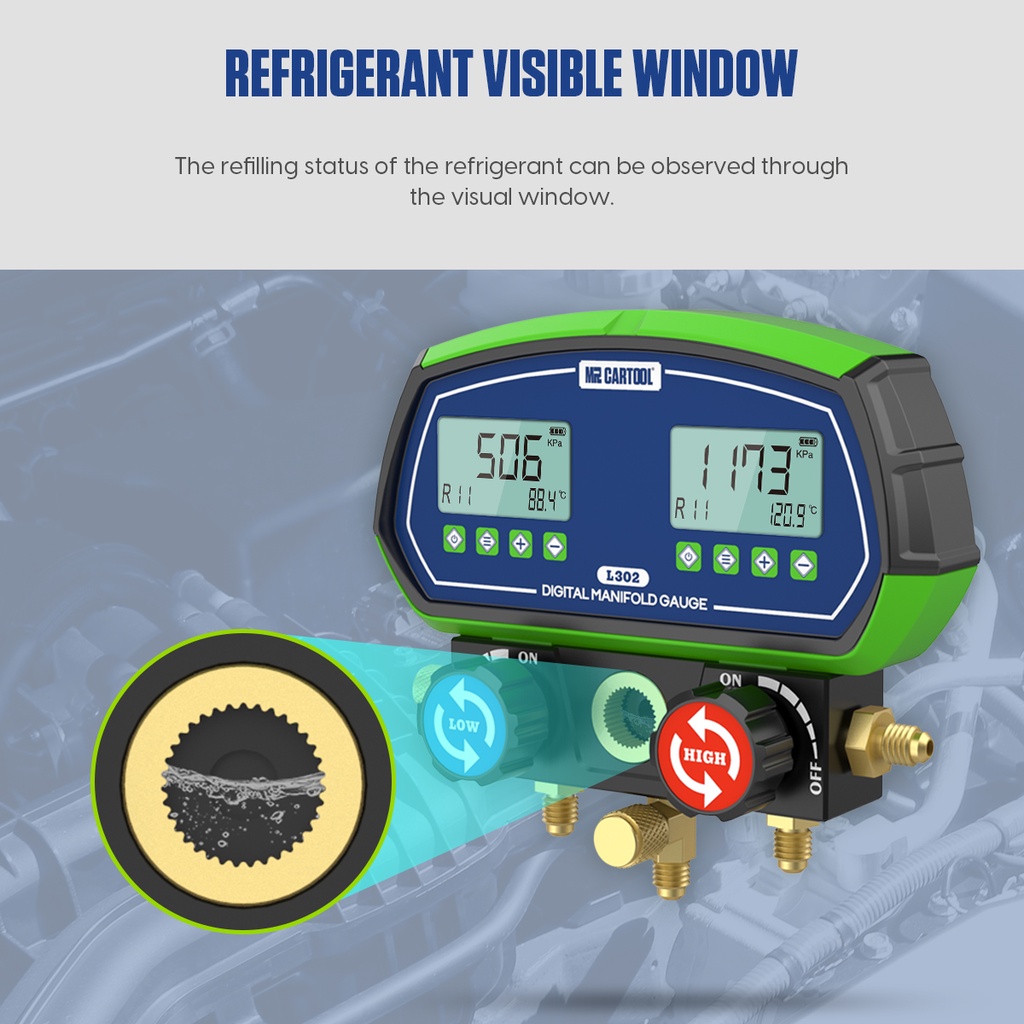 MRCARTOOL L302 HVAC Vacuum Pressure Temperature Tester Digital Manifold ...