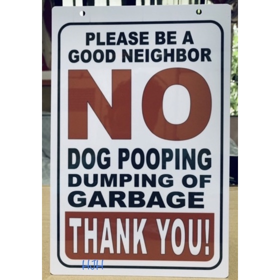 NO DOG POOPING DUMPING OF GARBAGE Hard PVC Signage 7.8x11 inches ...