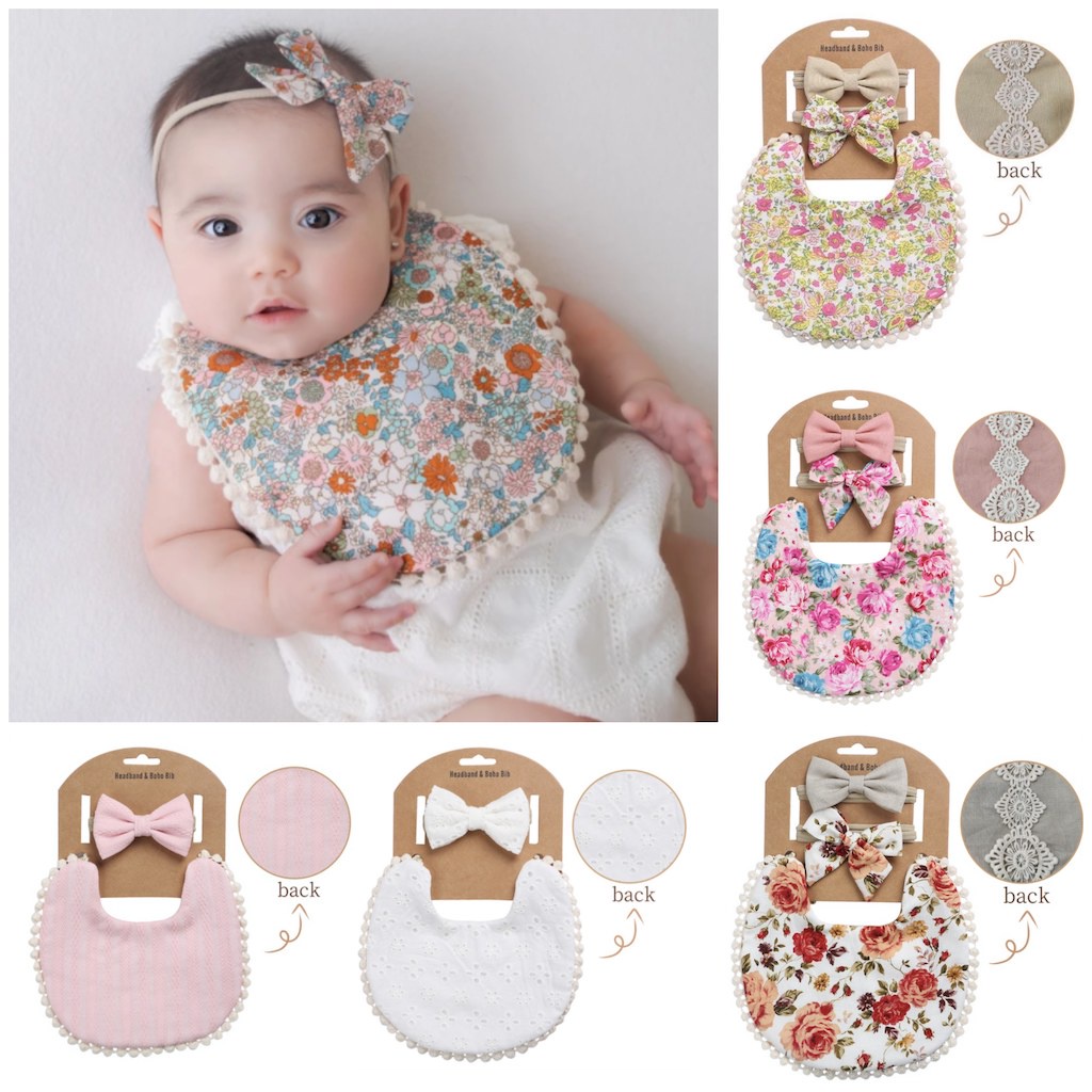 BABIES OVERSIZED BIB AND HEADBAND SET ADORNED IN ANTIQUITY main image 1