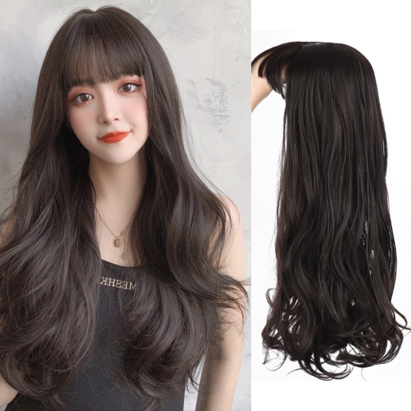 Topper Wig 3 Clip In Hair Extension Wave Curly Hair With Bangs Fake ...