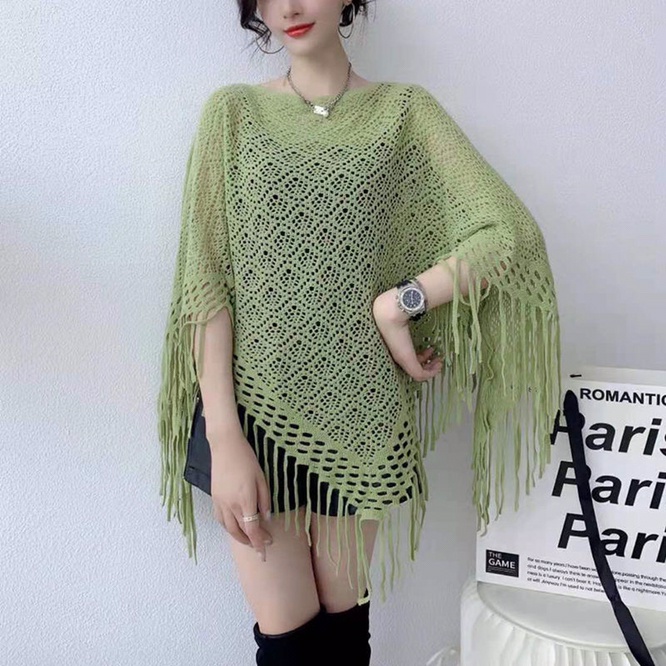 Spring Autumn New Pullover Cape Women Hollow flower Knitting Poncho ...