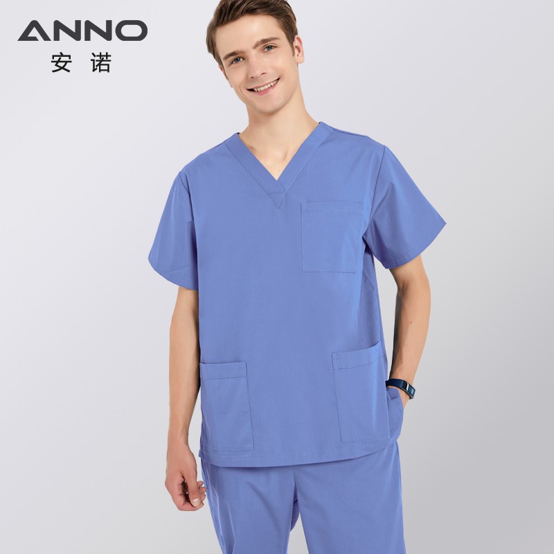 ANNO Solid Color Medical Scrubs Set Surgery Cloths Short Sleeves Nurse  Uniform Tops Trousers Hospital Nursing Dress