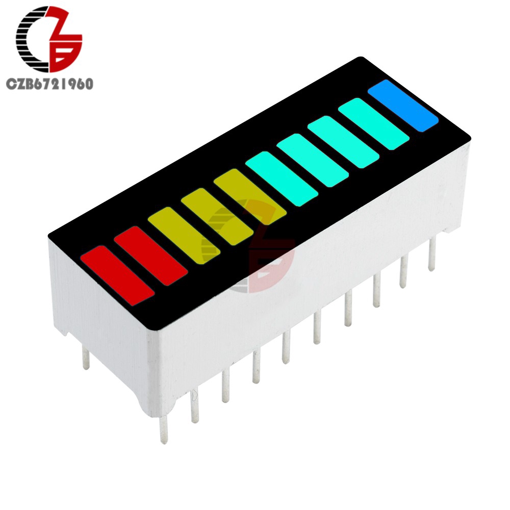 5-Pack 10 Segment LED Bargraph Displays - Red, Yellow, Green, Blue Light Bars