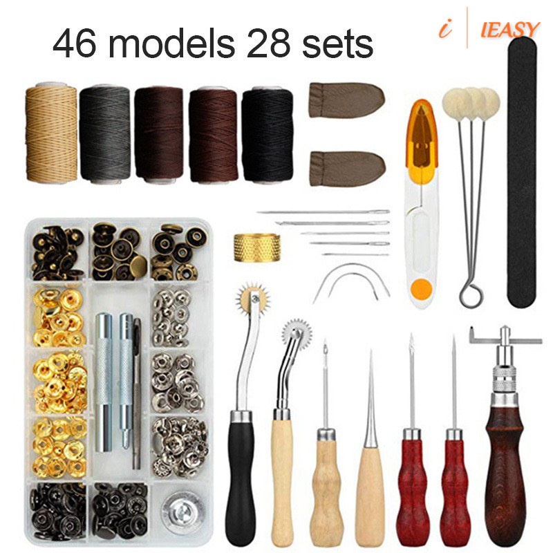 Leather Working Tools Set with 5 Color Waxed Thread Practical DIY Leather
