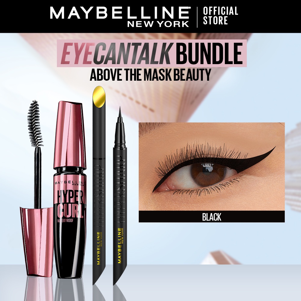 Maybelline Hypersharp Liquid Pen Eyeliner Black Hypercurl Waterproof Mascara Make Up Set 2773