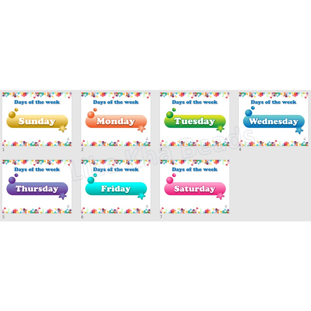 Laminated Chart Days of the week Educational Chart for kids, 7 pieces ...