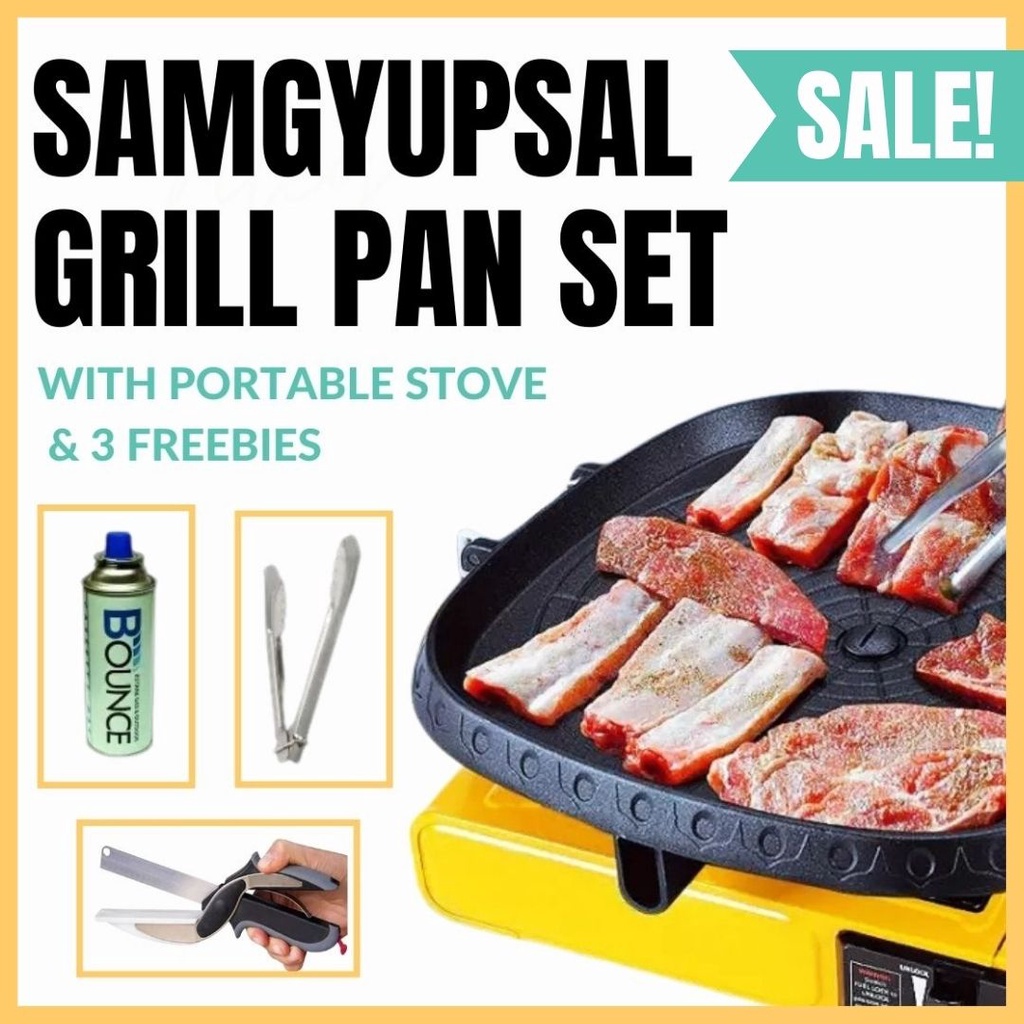 Riley MNL Samgyupsal Hanaro Grill Set and Portable Gas Stove with FREE Butane Gas, Food Tong