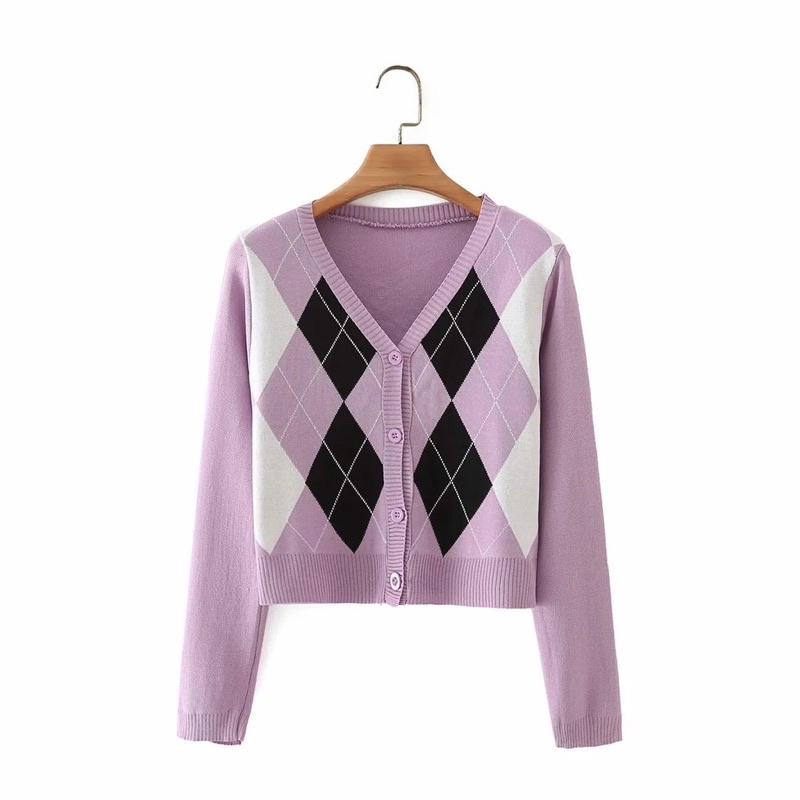 V-Neck Cardigan - Argyle