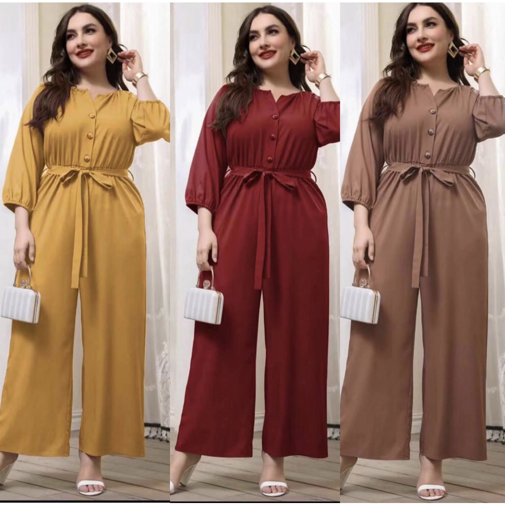 Fashion half shoulder Plus size button jumpsuit Shopee Philippines