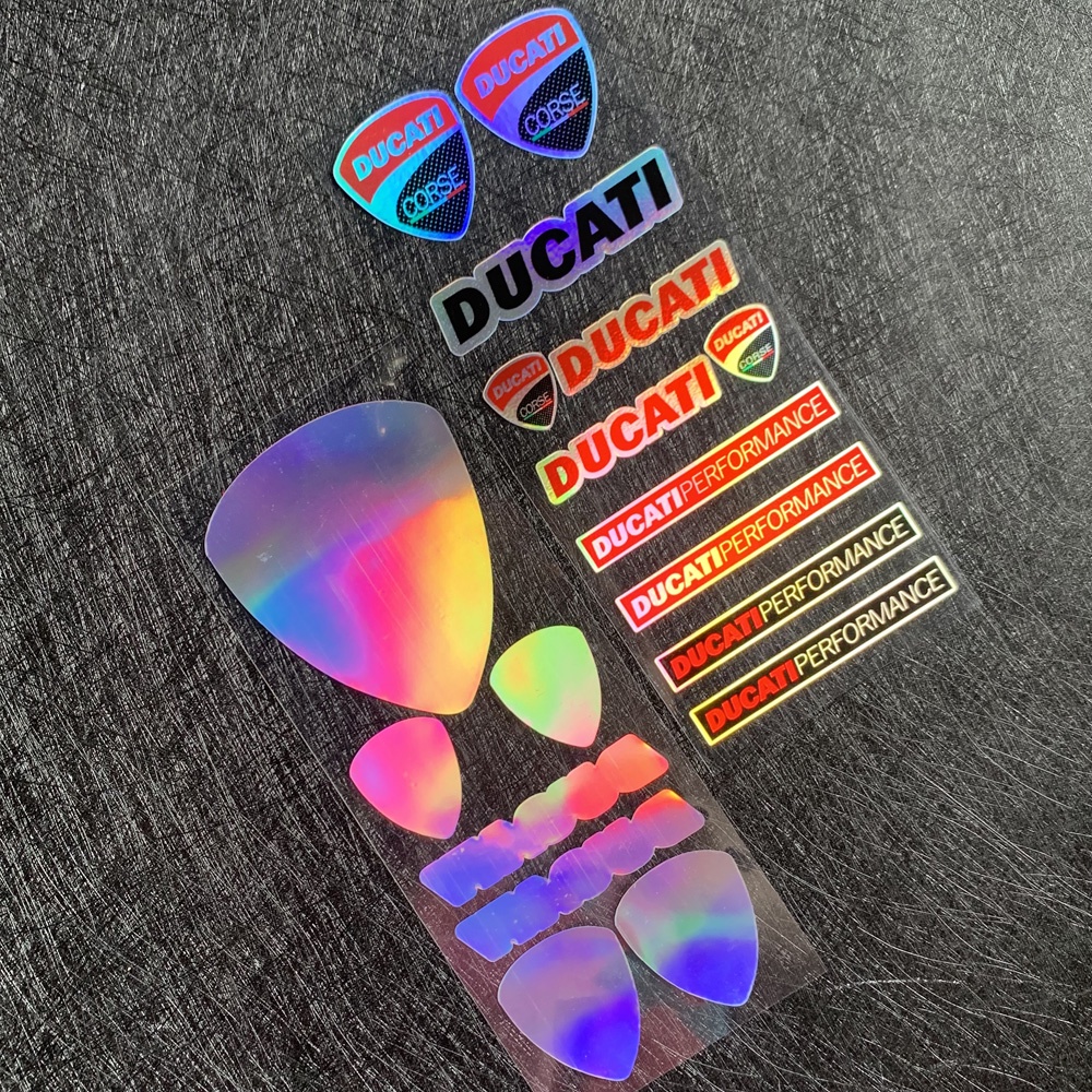 DUCATI Laser Sticker Reflective Decal Helmet Badge Motorcycle Fuel Tank ...