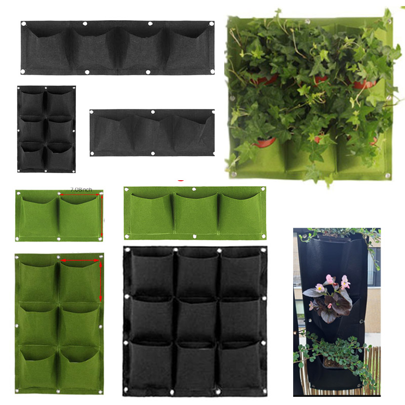 2/4/9 Pockets Vertical Garden Grow Bags Plant Wall Hanging Planting ...