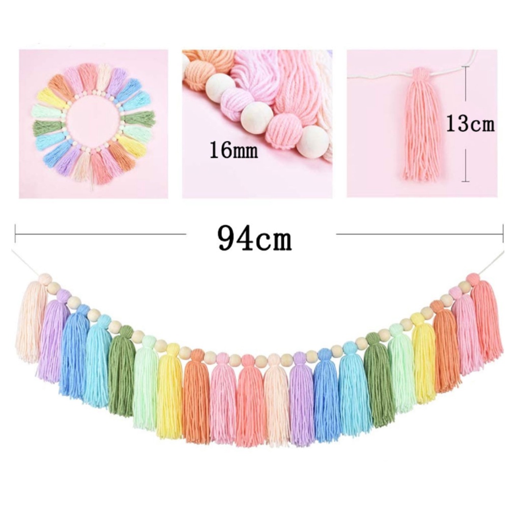 `pastel Rainbow Tassel Garland Colorful Bedroom Party Ornament Bohemian Tassel String Garland