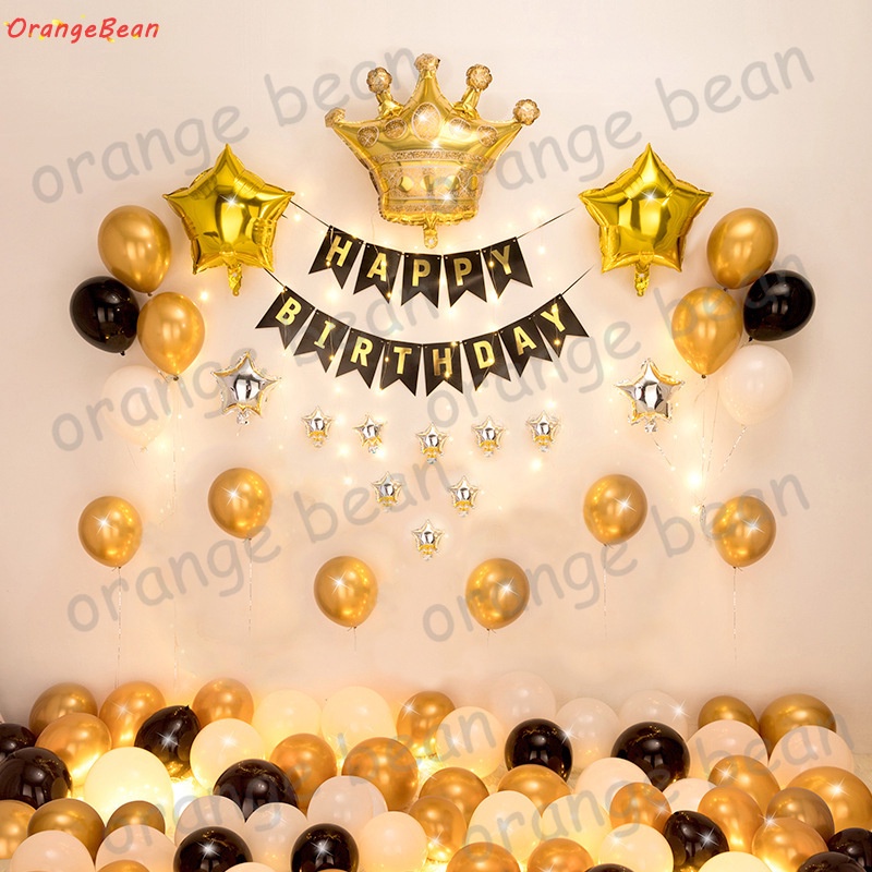 49-Piece Black & Gold Birthday Party Decorations Set - Balloons, Gold Fringe Curtain, Happy Birthday Banner - View #5