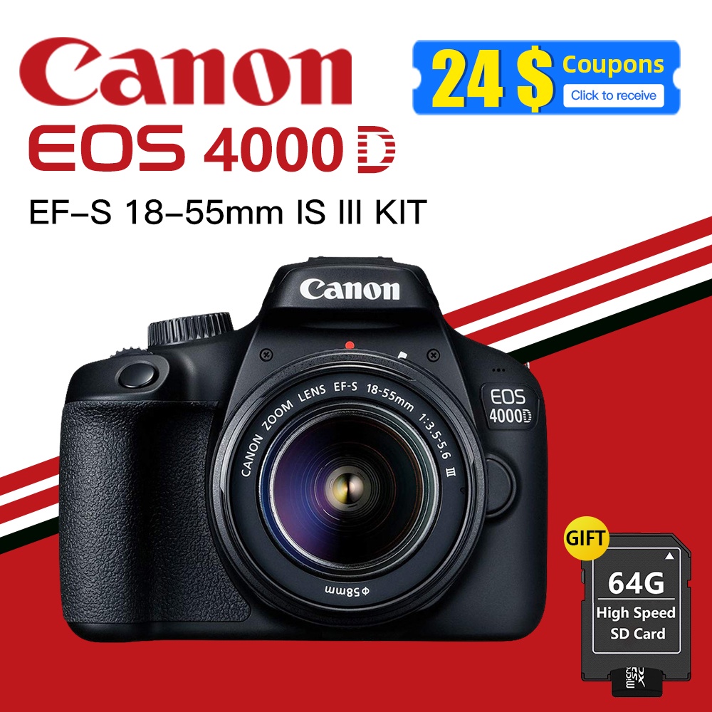 Canon EOS 4000D DSLR Camera w/Canon EF-S 18-55mm F/3.5-5.6 III Zoom Lens