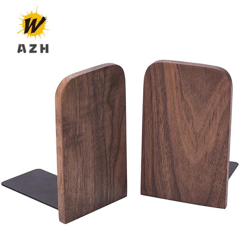 NEW STOCK Wooden Bookends with Metal Base Heavy Duty Black Walnut Book ...