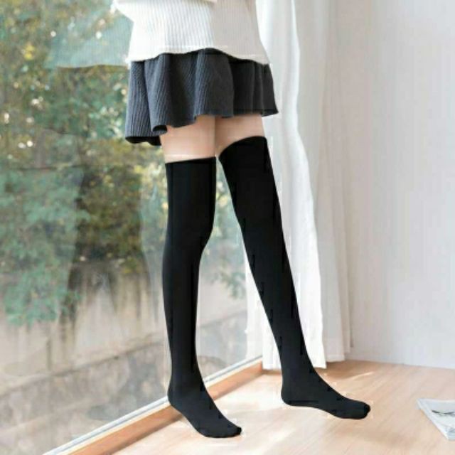 Fashion Women Cotton Blend Over The Knee Long Socks Solid Thigh High Stocking  Socks - Black 