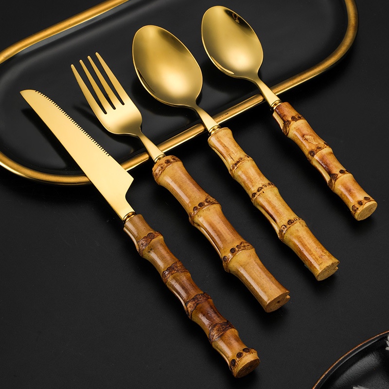 Bamboo handle tableware bamboo handle spoon fork bamboo handle knife ...