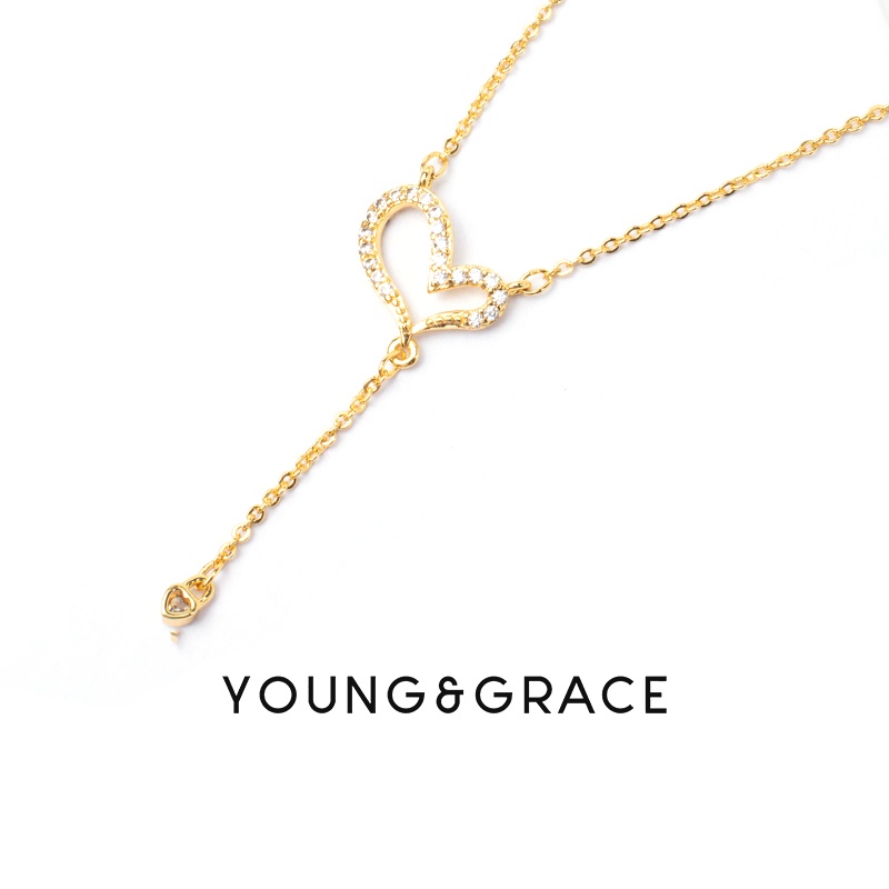 Young & Grace 24k Gold Plated Hollow Heart Tassel Pendant Necklace