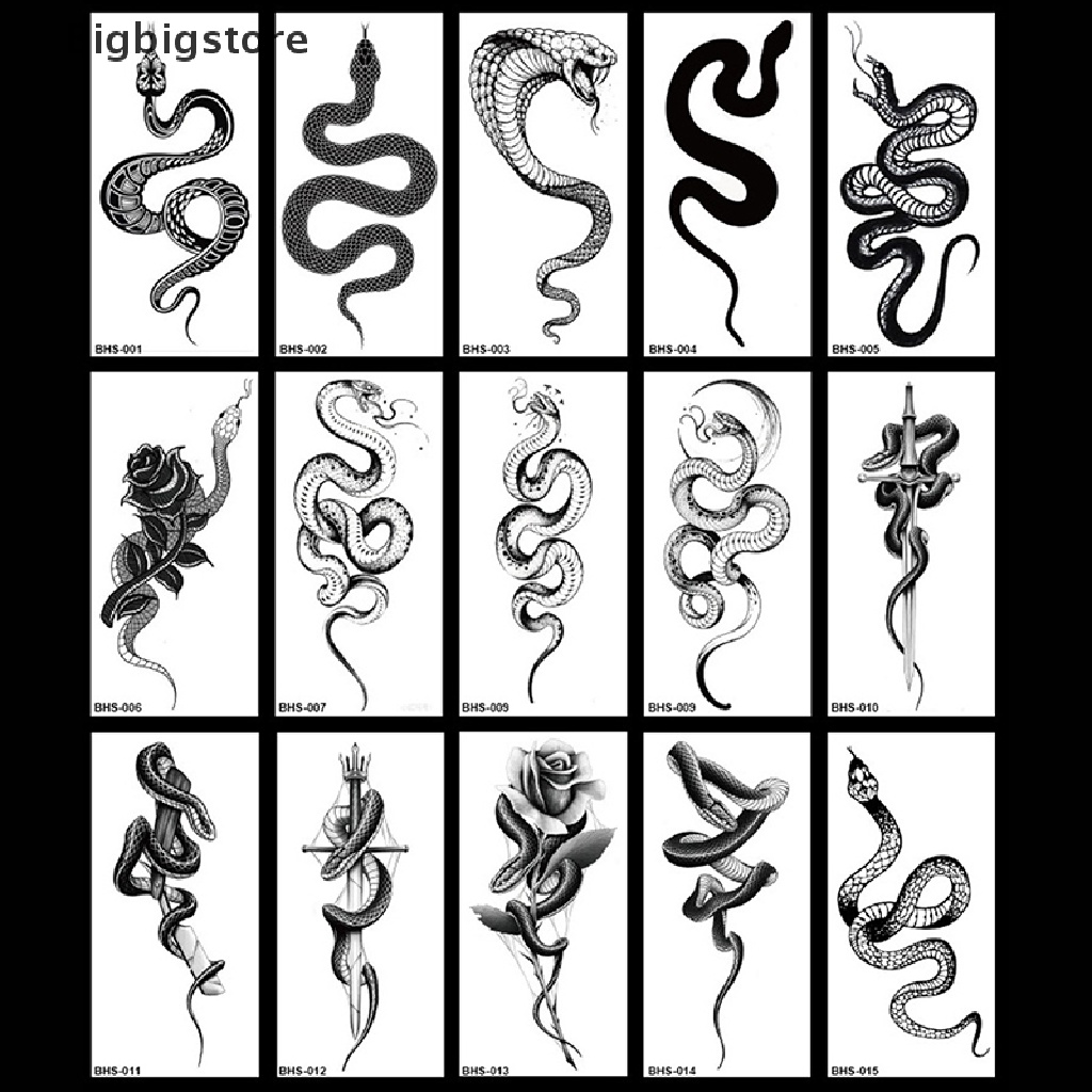 Big Temporary Tattoo Stickers for Women Men Black Snake Waterproof Fake ...