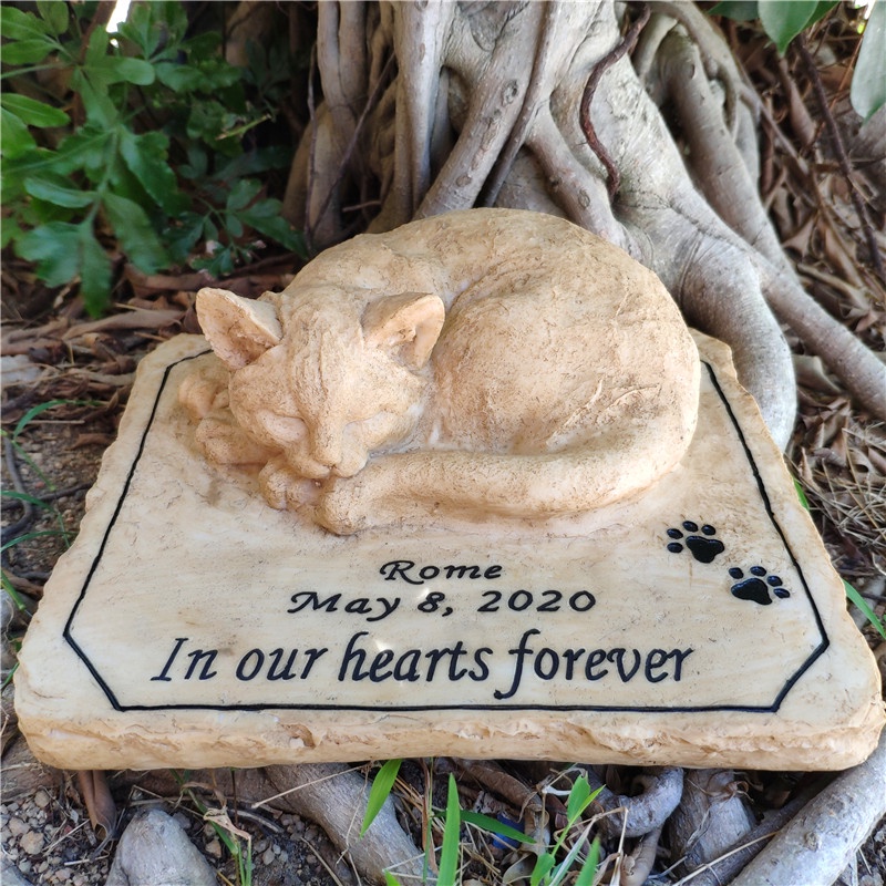 Personalized Cat Memorial Stones with A 3-D Sleeping Cat On The Top Paw ...