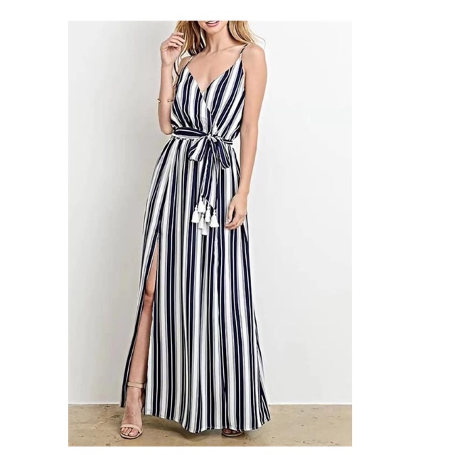 American style stripe maxi dress | Shopee Philippines