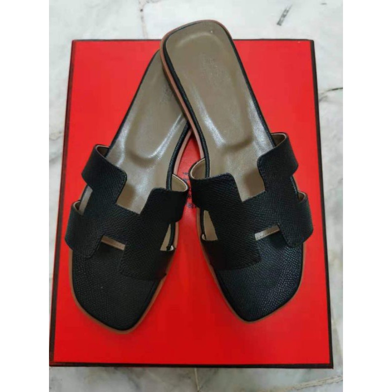 Original Grade Quality Hermes Oran Epsom Leather Flat Sandals